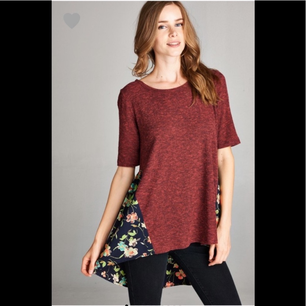 ❌LAST ONE❌ Burgundy Melange Rib Knit Top Size Large NWT